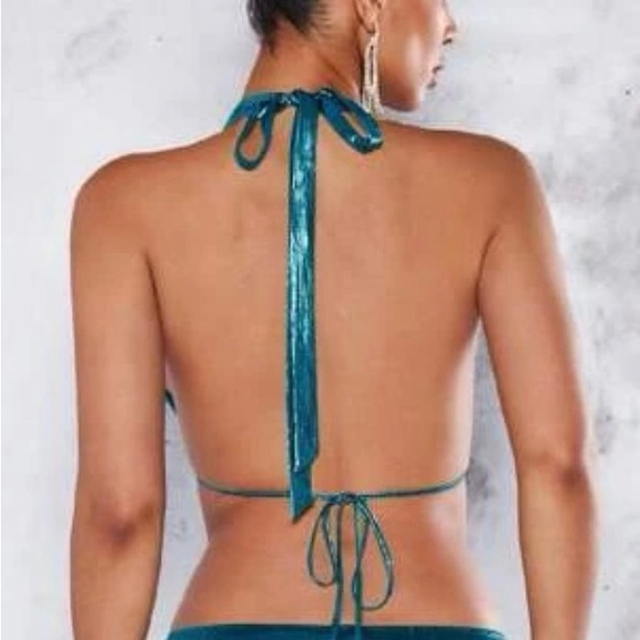 Blue Metallic Halter Top NWT Size S - Picture 3 of 12